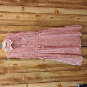 Modcloth Molly Bracken Red White Pinstripe Shirt Dress Embroidery Stars